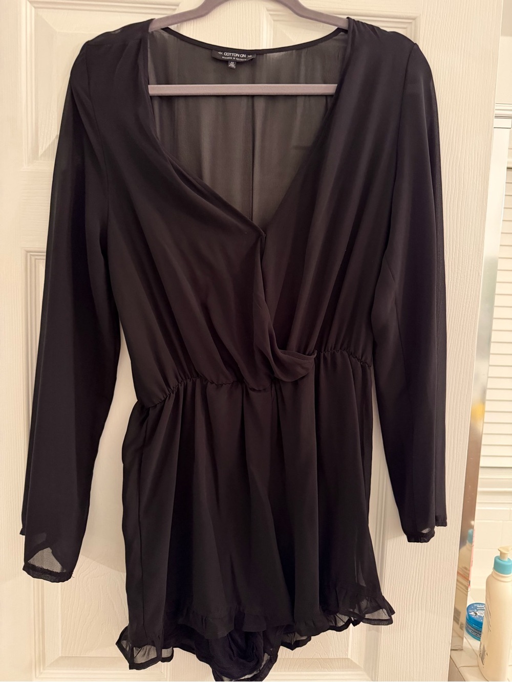 Cotton On Black Long-Sleeve Illusion Wrap-Front
